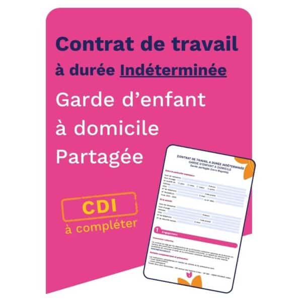 Cette image propose à la vente un contrat de travail en CDI pour l'emploi d'une garde d'enfant à domicile partagée