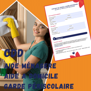 Cette image propose à la vente un contrat de travail en CDD pour l'emploi d'une garde périscolaire, aide ménagère ou aide à domicile