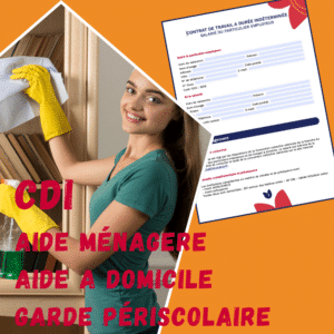 Cette image propose à la vente un contrat de travail en CDI pour l'emploi d'une garde périscolaire, aide ménagère ou aide à domicile