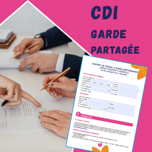 Cette image propose à la vente un contrat de travail en CDI pour l'emploi d'une garde d'enfants à domicile partagée