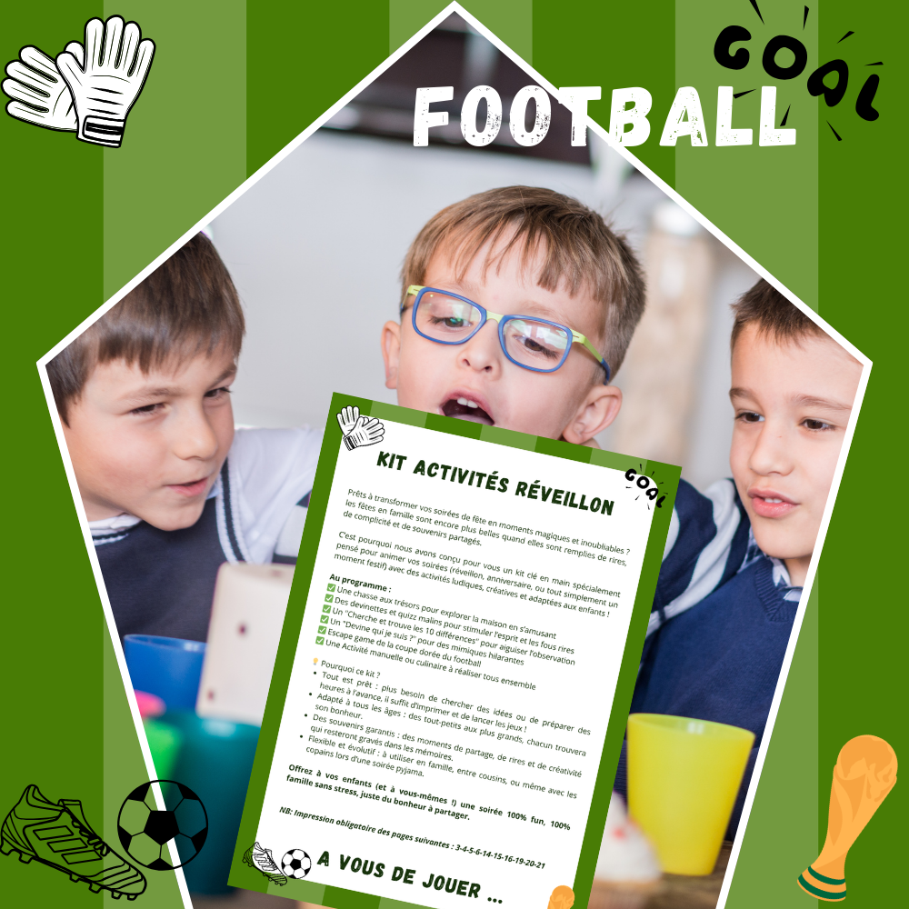 Cette image montre le pack d'activités football d'anniversaire pour les enfants