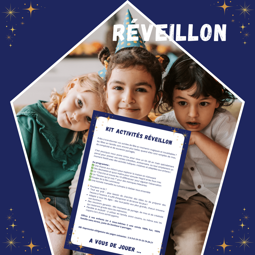 Cette image montre le kit d'activité Réveillon pour les enfants