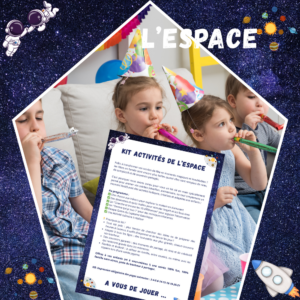 Cette image montre le pack d'activités d'anniversaire pour les enfants sur le thème de l'univers et l'espace