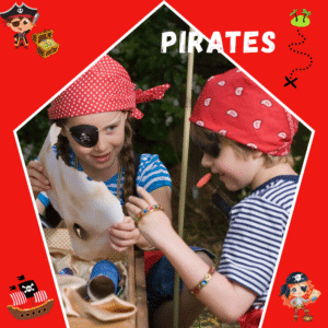 Cette image montre le pack d'activités d'anniversaire pour les enfants sur le thème des pirates