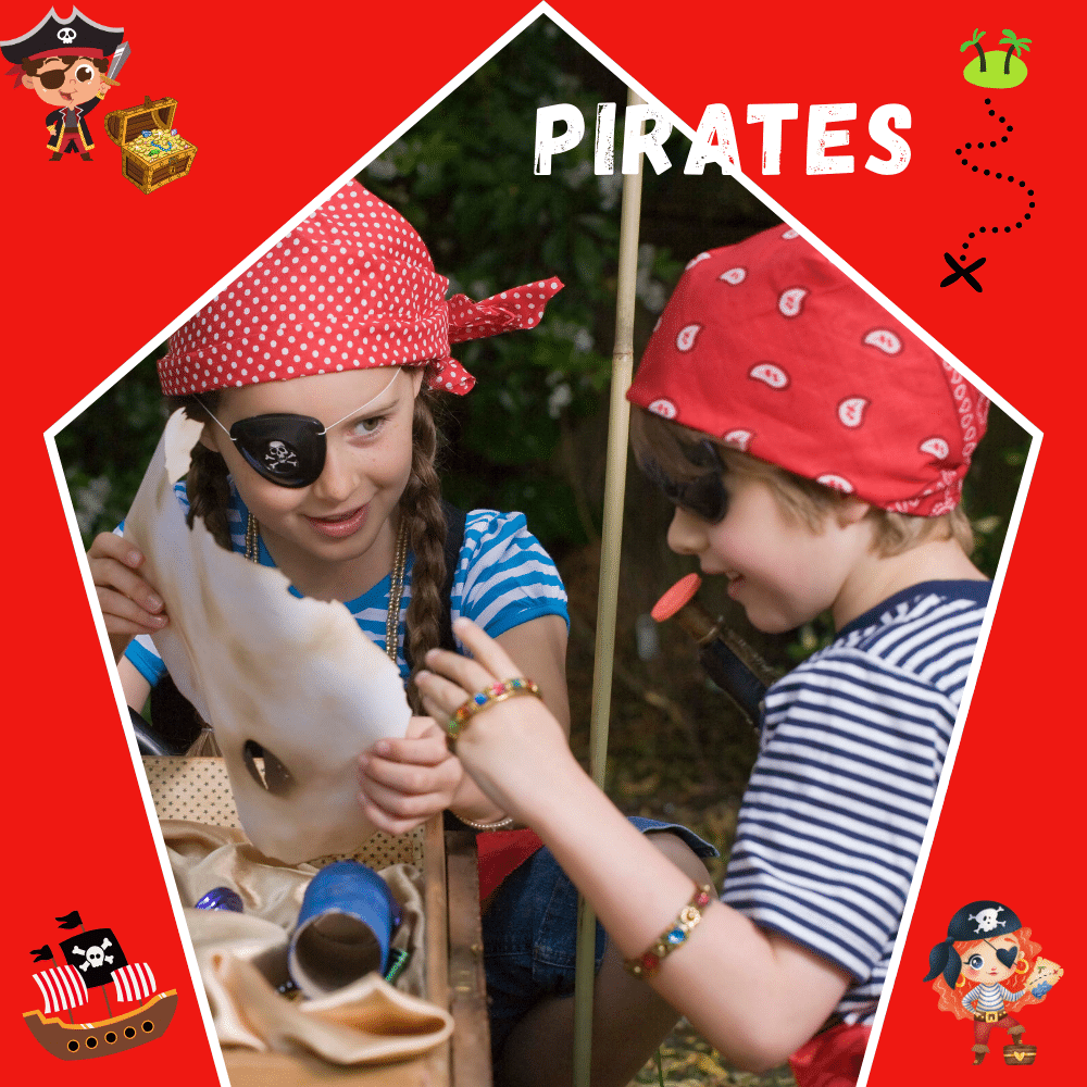 Cette image montre le pack d'activités d'anniversaire pour les enfants sur le thème des pirates