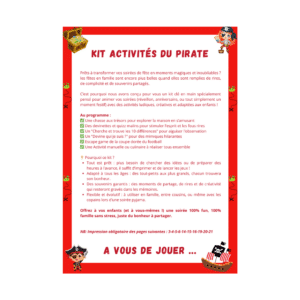 Cette image montre le contenu du pack d'activités d'anniversaire pour les enfants sur le thème des pirates