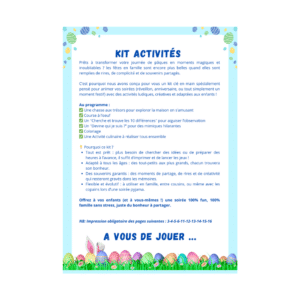 Cette image montre le contenu du pack d'activités pour les enfants pour les fêtes de Pâques